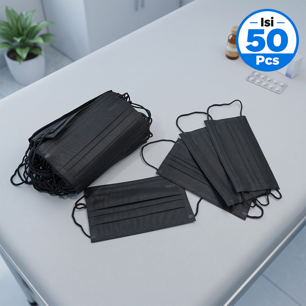 Máscara Earloop De 3 Camadas , 50 Unidades/Facial Descartável Médica Preta