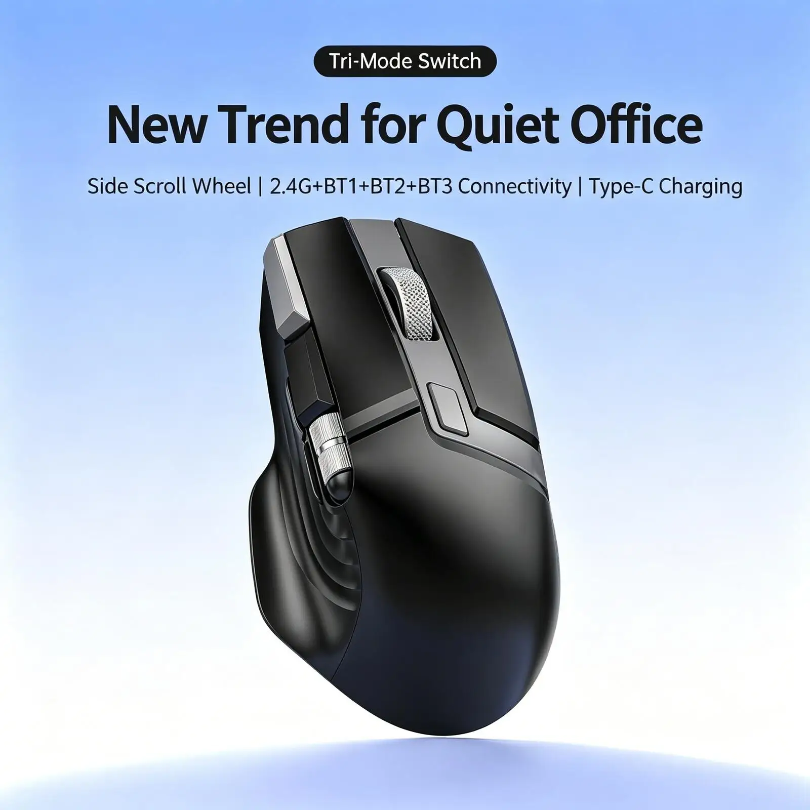 Dual-Mode Wireless Mouse 2.4G+BT Type-C Rechargeable Silent Ergonomic Mouse with Side Scroll Wheel for PC Laptop Tablet Office