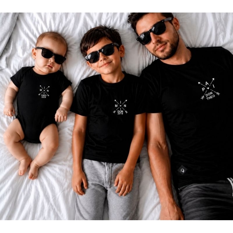 KIT PAI E FILHOS MINI COMBINANDO NOME ANO PERSONALIZADO