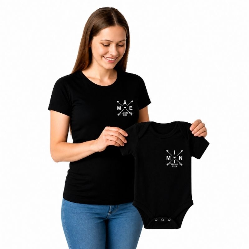 Kit Camiseta Mãe e Filho filha Mini personalizada nome e data ano nascimento