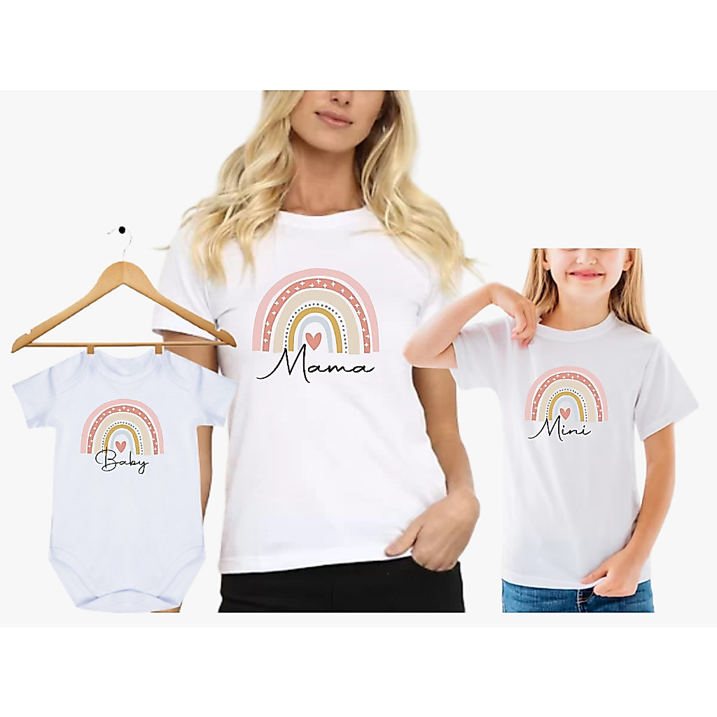 Kit Tal Mãe, Tal Filhas Arco Íris Mama Baby Mini Mãe de Duas - 3 PEÇAS
