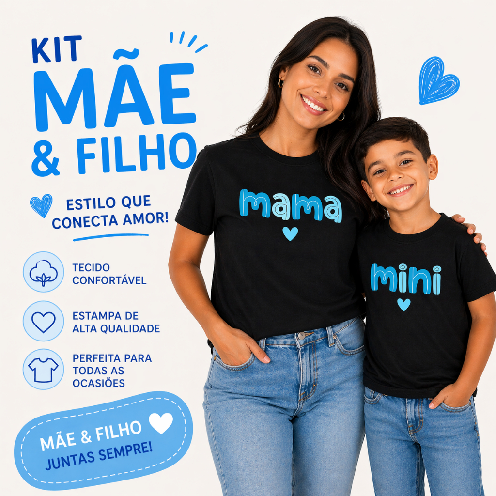 KIT CAMISETA MÃE E FILHO MAMA E MINI TAL MÃE TAL FILHO DIA DAS MÃES LOOK COMBINANDO
