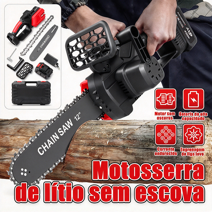 Moto Serra Elétrica 2000w 12 Polegadas Com Duas Baterias 21v Speed 3000m/min Brushless Arstheco