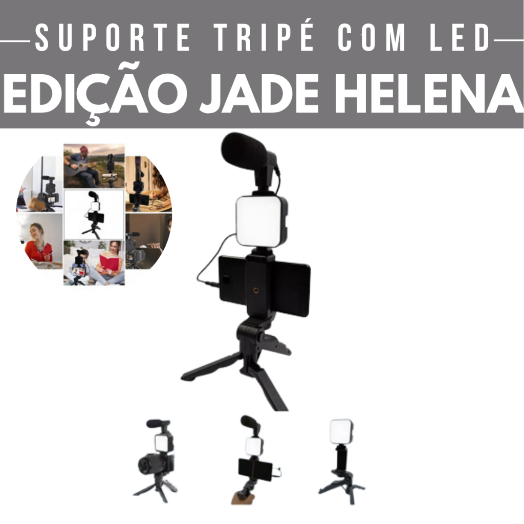 SUPORTE TRIPÉ COM LED -  Bastão de Selfie Kit Gravação