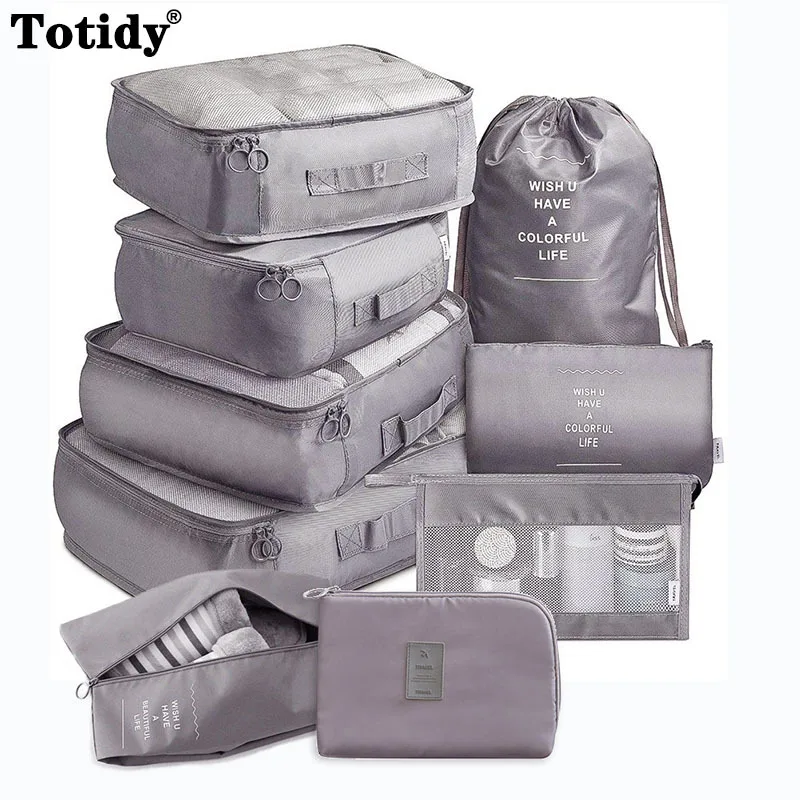 9 pieces Set Travel Organizer Storage Bags Suitcase Packing Set Storage Cases Luggage Organizer Digital Clothes Shoe Tidy Pouch