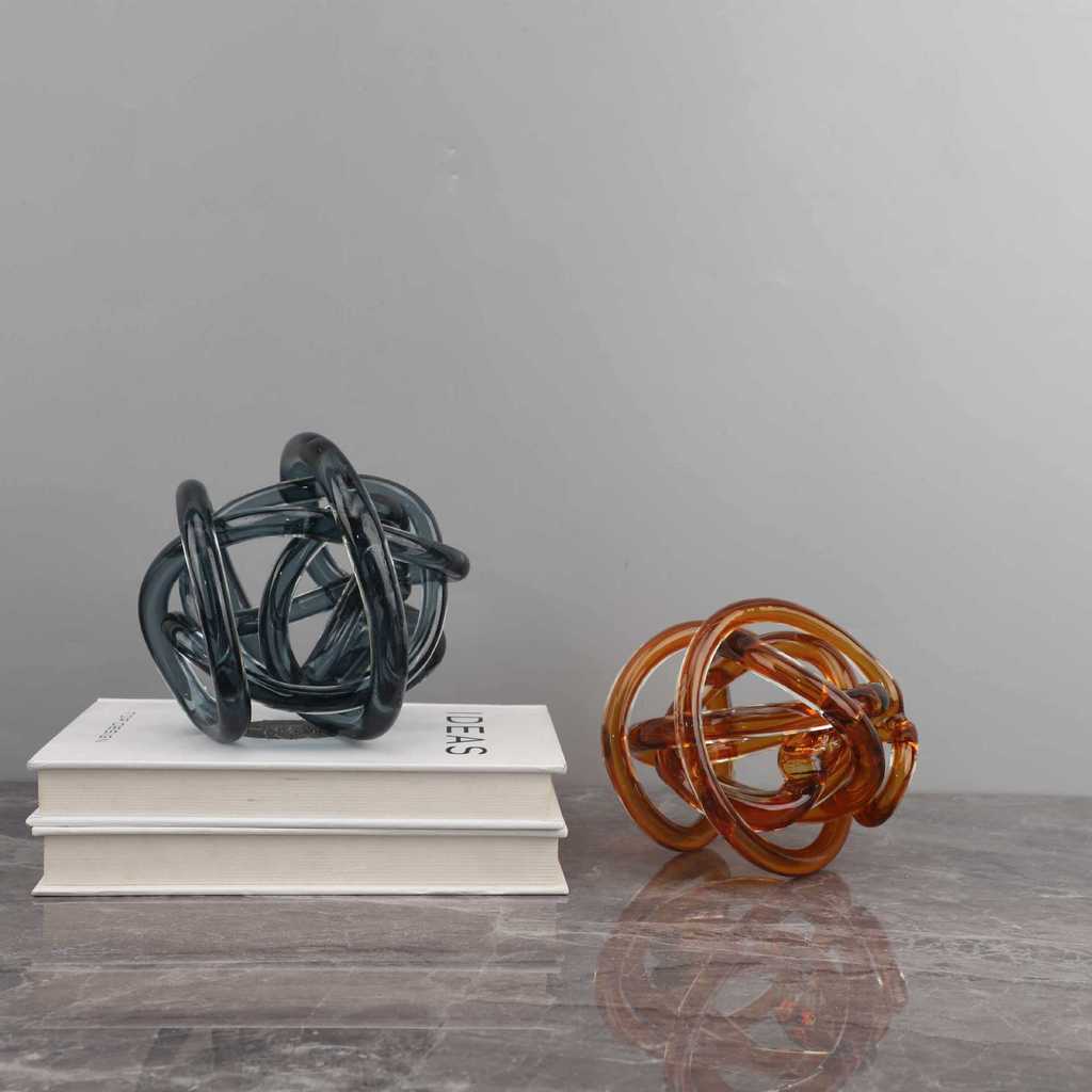 9CAS Simple modern creative glass ball and hemp ball decorative piece for model homes, sales offices, and entryway table