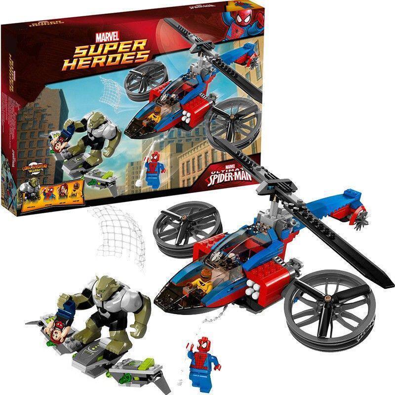 Compatível Lego Super Hero Helicopter Rescue Hulk Spider Boy montado brinquedo de bloco de construção