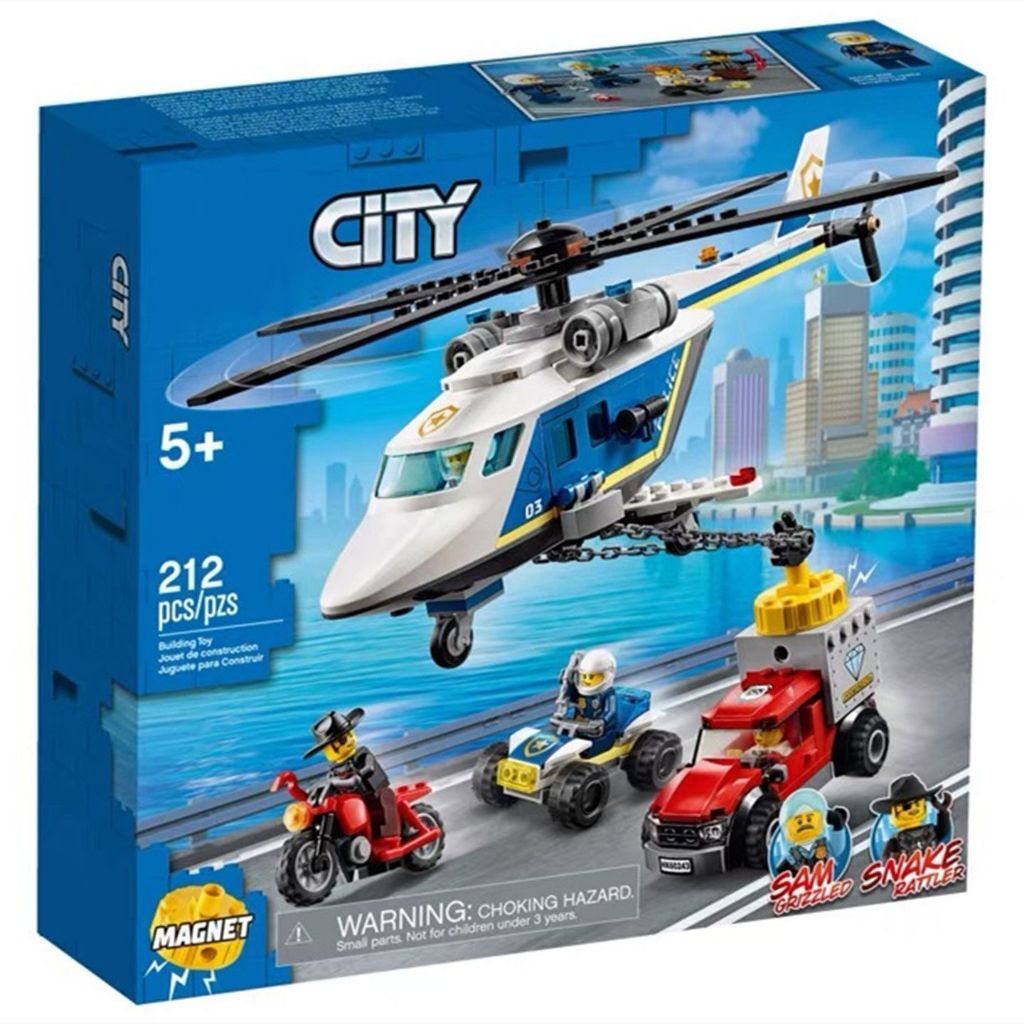 Compatível com Lego City Police Series Helicopter Chase 60243 Building Block Toy Boy Gift