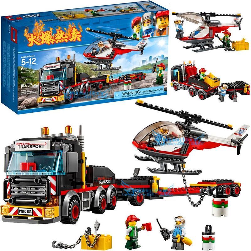 Compatível com Lego City Series Heavy Helicopter Transporter Blocos de Construção Menino Brinquedo Presente