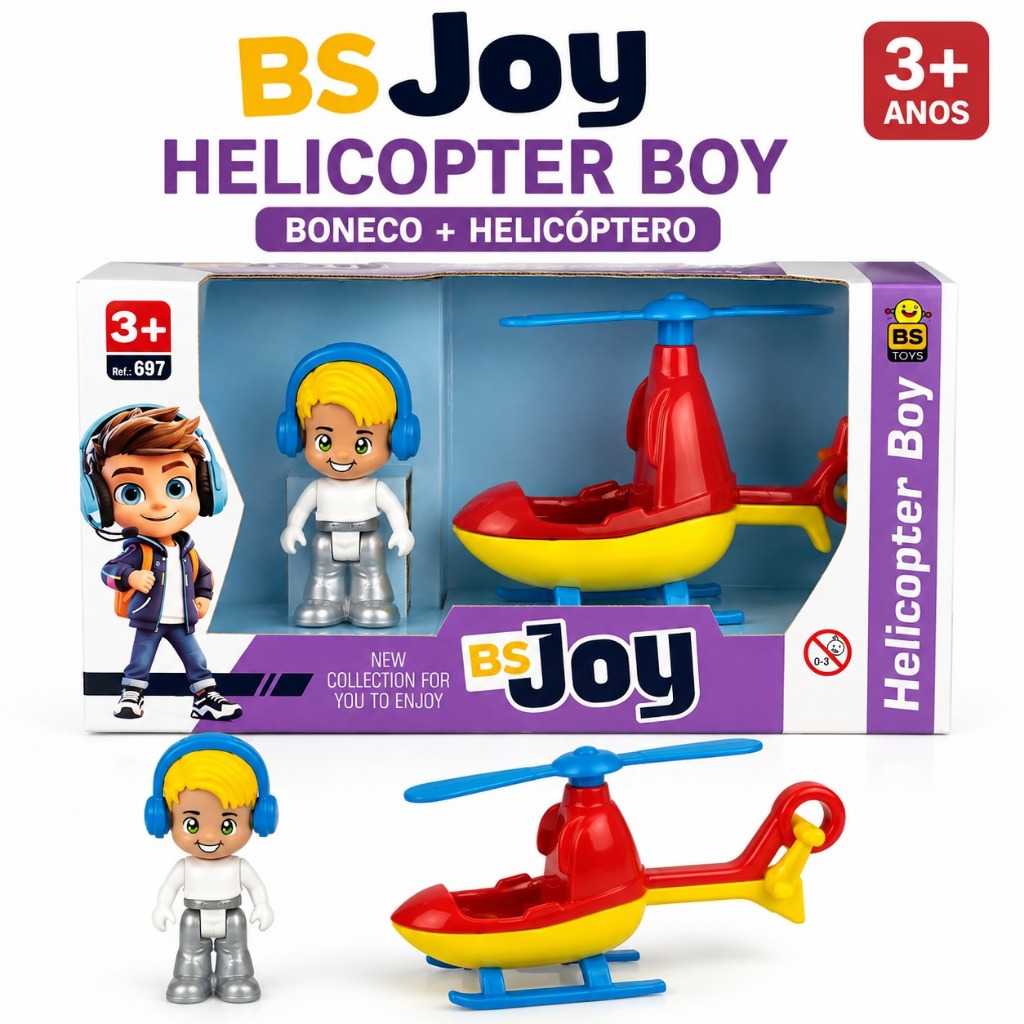 Brinquedo Infantil com Boneco e Helicóptero BS Joy Helicopter Boy BS Toys 697