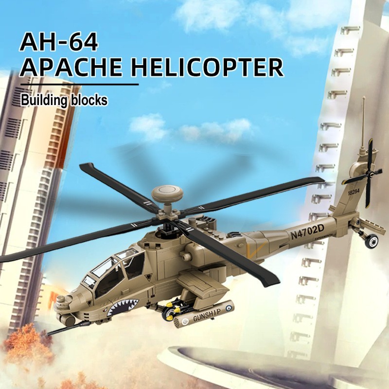 AH-64 Apaches Helicopter Building Blocks-Brinquedo Educacional Modelo Militar Para Coleção