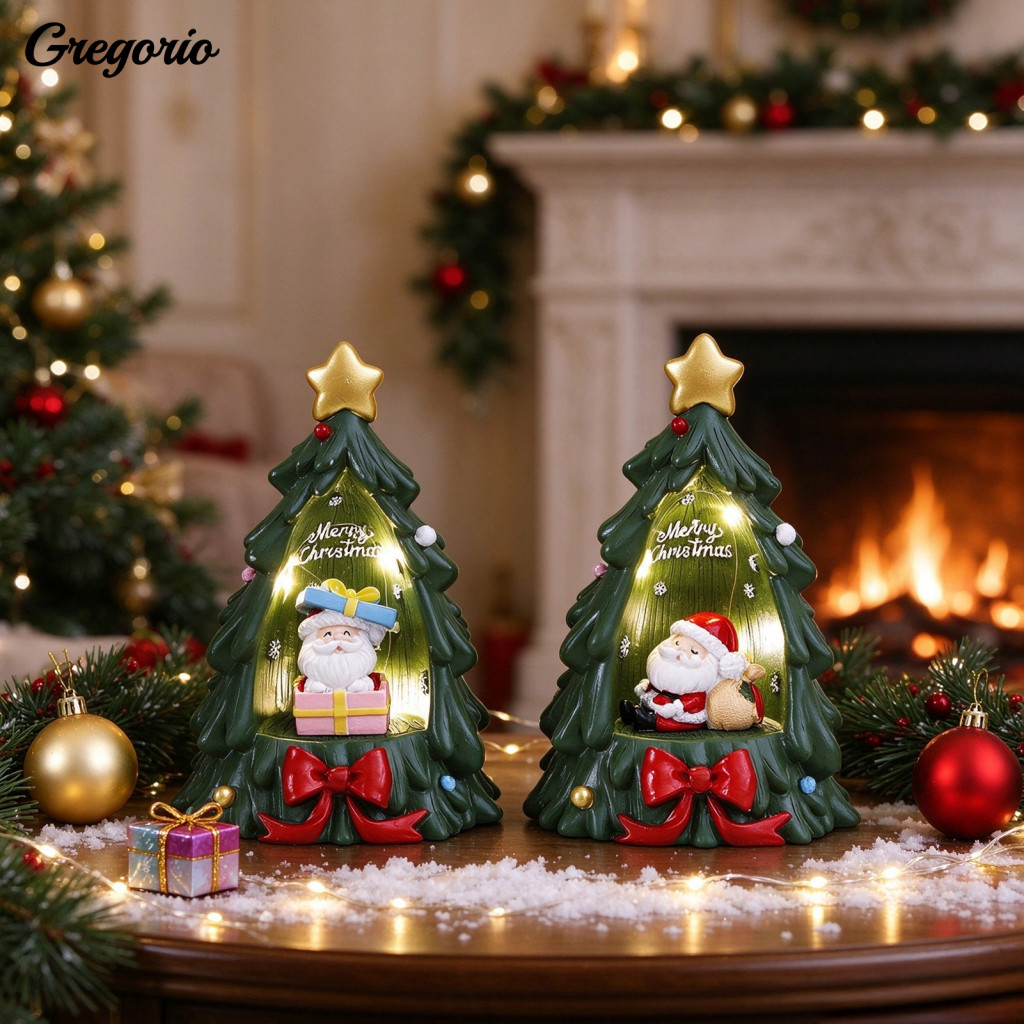 Christmas Tree Tabletop Decorations Holiday Home Decor for Fireplace Resin Ornament with Warm Led Lights – Festive San