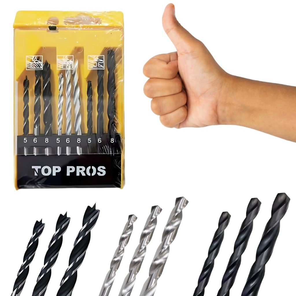 Kit Jogo de Broca Para Madeira/Concreto/Metal 9 ou 8 peças 5 6 8mm Aço Rápido.