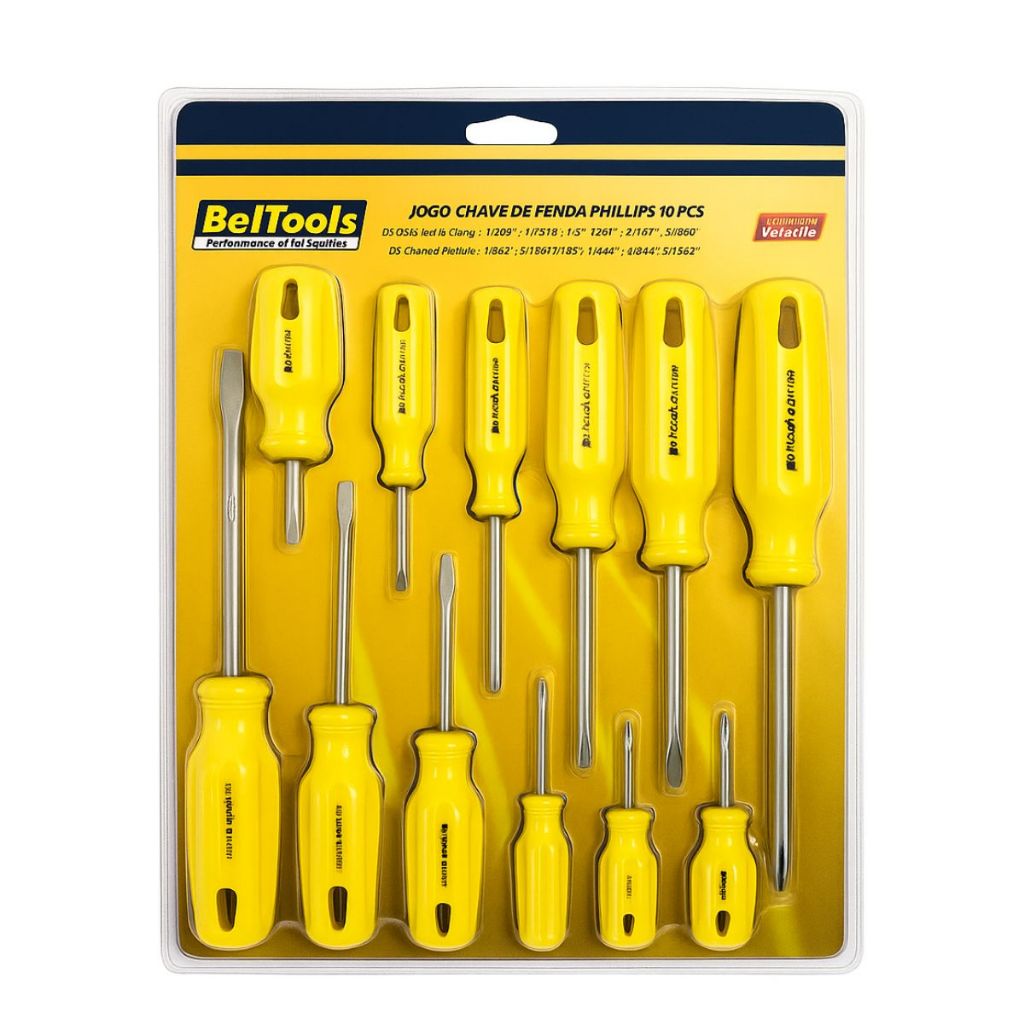 Kit Jogo De Chave Phillips E Fenda Crv 10 Peças Beltools