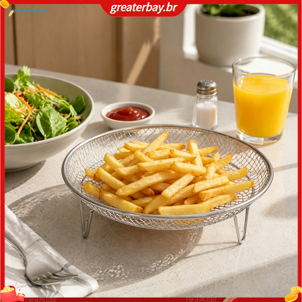 Air Fryer Stainless Steel Rack with High Support Legs Heat Resistant Rust Proof Tray Even Circulation Drain for Kitchen