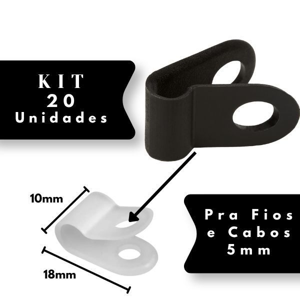 20 Unidades Abraçadeira Nylon Preto Clip Tipo P CLE SR 5mm