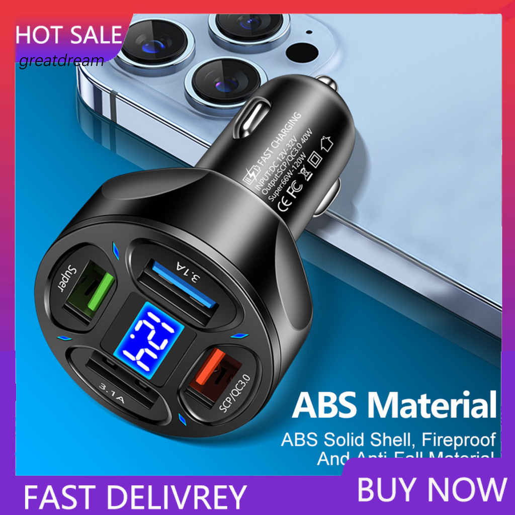 Car Charger with Intelligent Chip Protection Main 66w 4-port Usb Adapter Fast Charging Voltage for Travel