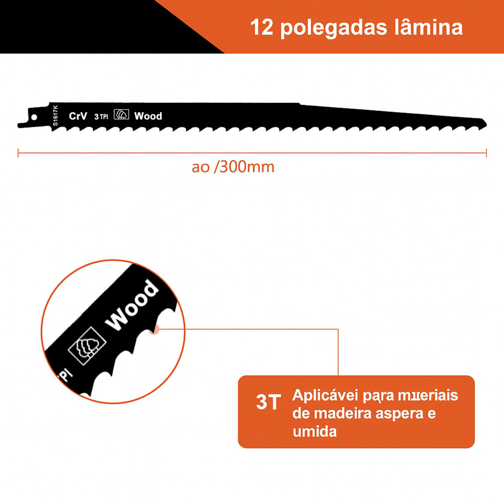 2pç Lamina Sabre 12 pol S1617K 3T Madeira Bruta Umida