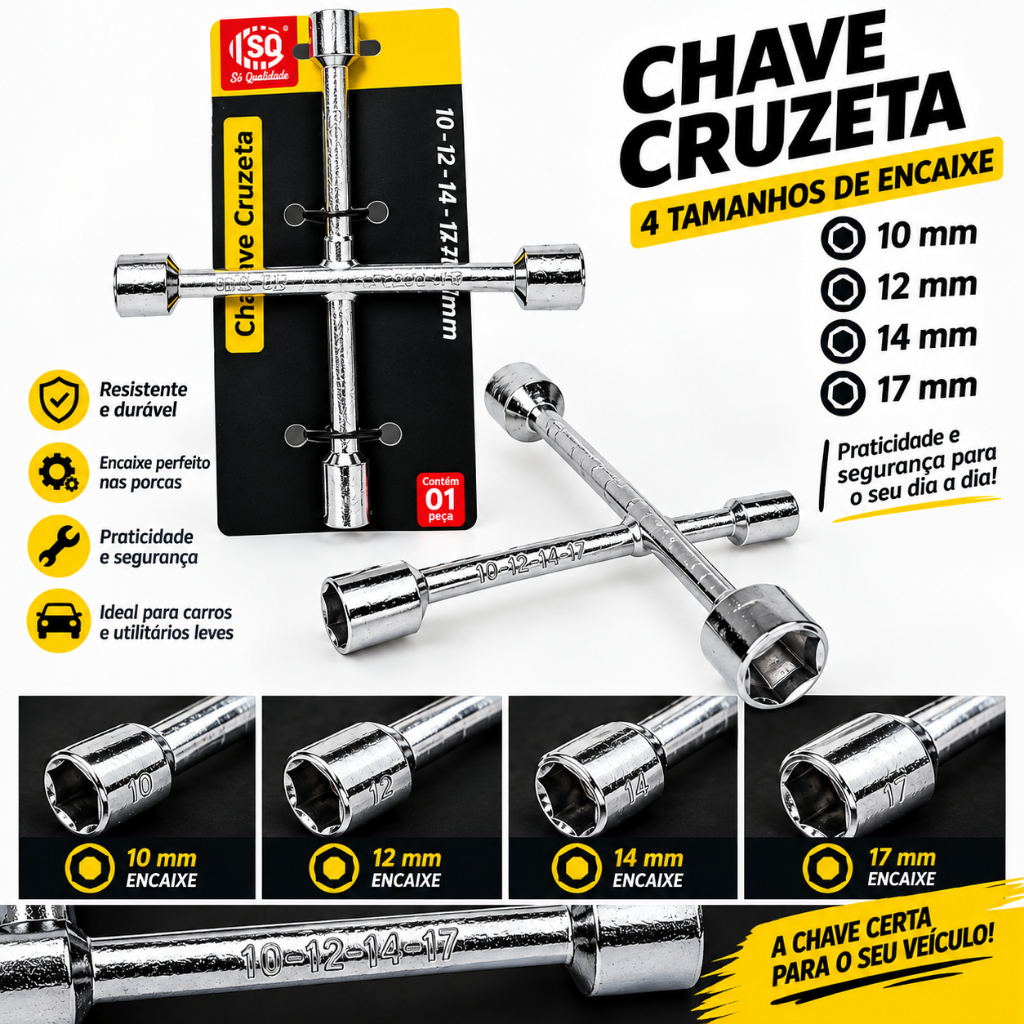 MINI CHAVE DE RODA CRUZ (CRUZETA) 10/12/14/17MM SQ COMERCIO