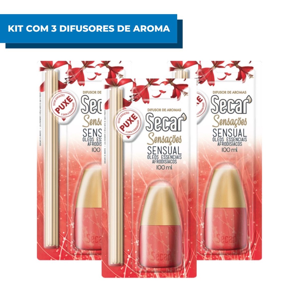 Kit Com 3 Difusores De Aromas Sensação Óleos Essenciais 100ml Secar Aromatizador Líquido Cheirinho