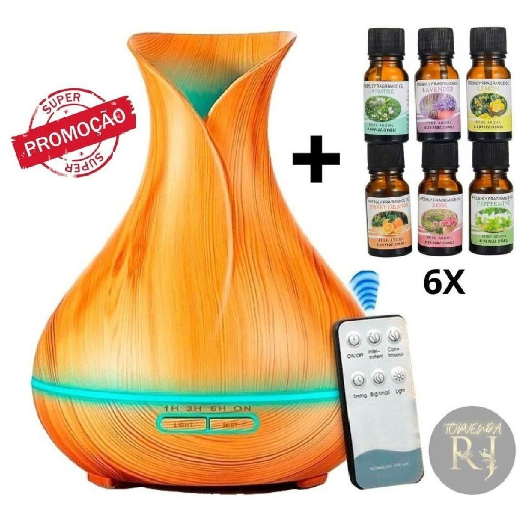 Difusor De Óleo Essenciais E Umidificador Kit 6 Essência