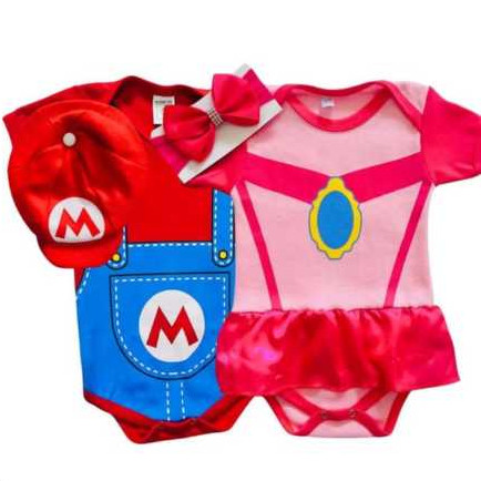 Kit Body Bebê  SUPER MARIO BROSS +BOINA + TENIS infantil personagens mesversario Temático Fantasia