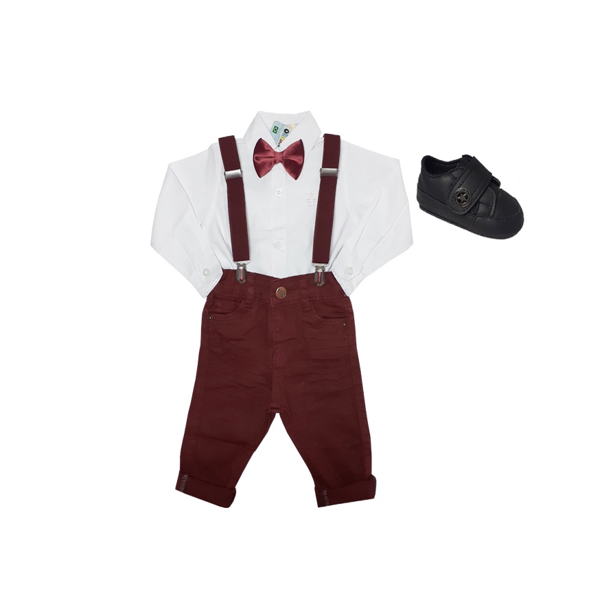 Conjunto Sport Fino Completo com sapato Bebê Menino Camisa Social Festa Casamento