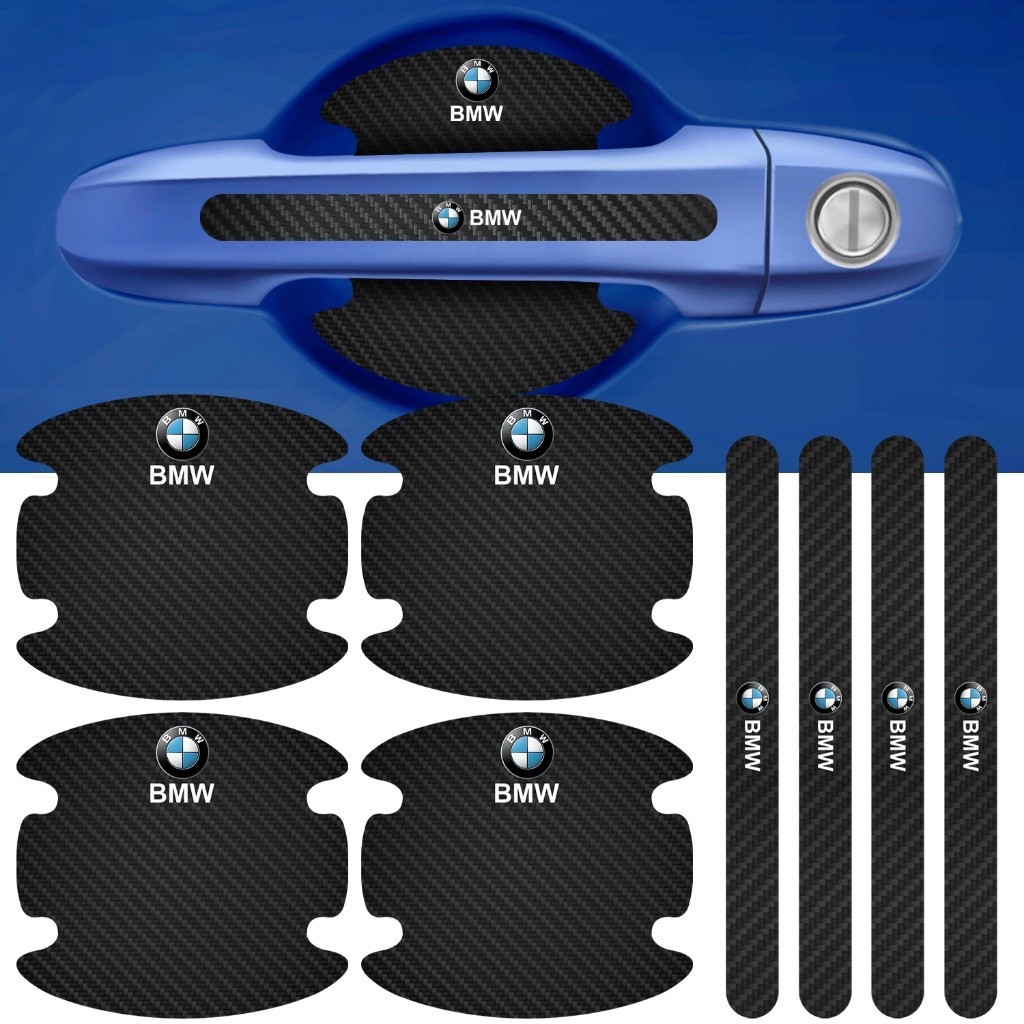 Kit 8 Peças Adesivo Protetor Maçaneta de Porta Bmw Fibra de Carbono Carro Anti Arranhões