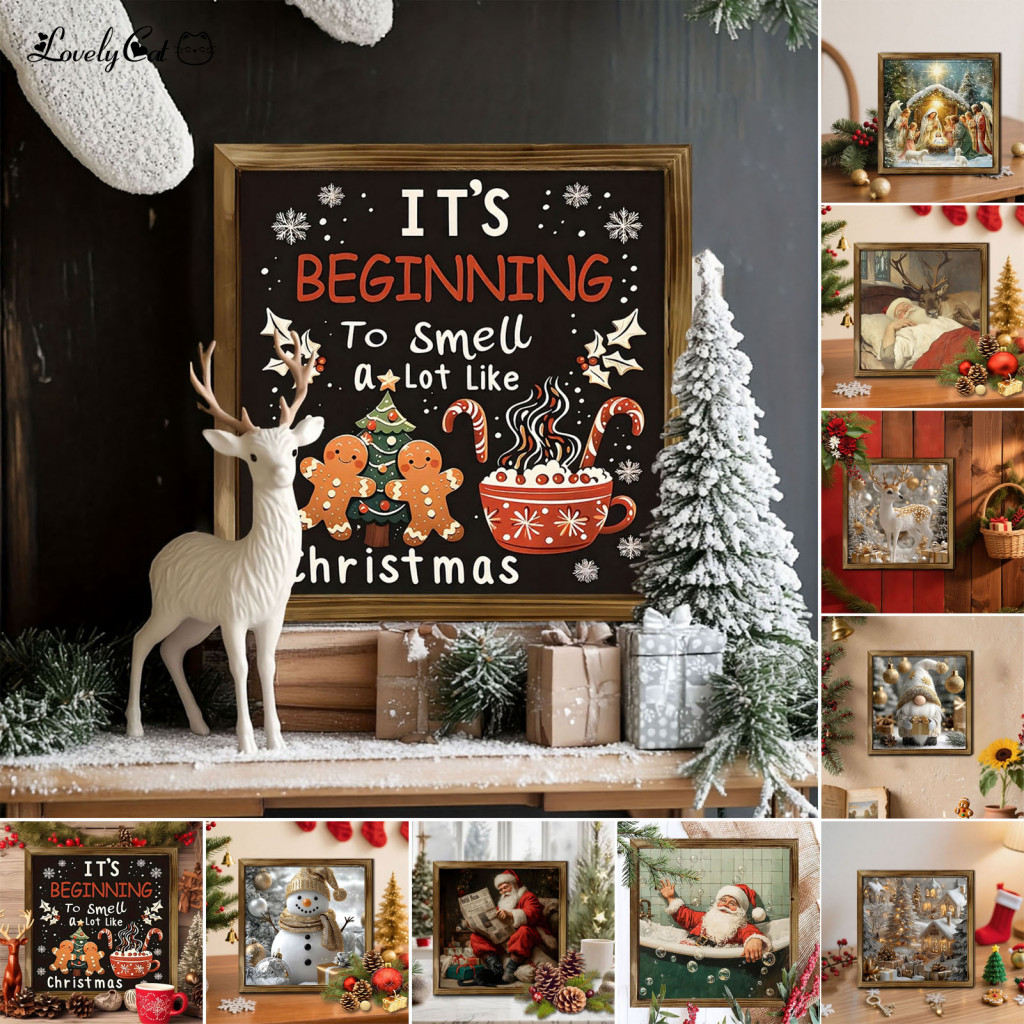Retro Winter Festival Art Indoor Door Window Pendant Christmas Wooden Decorative Painting 7.9 Photo Frame Wall Hanging O