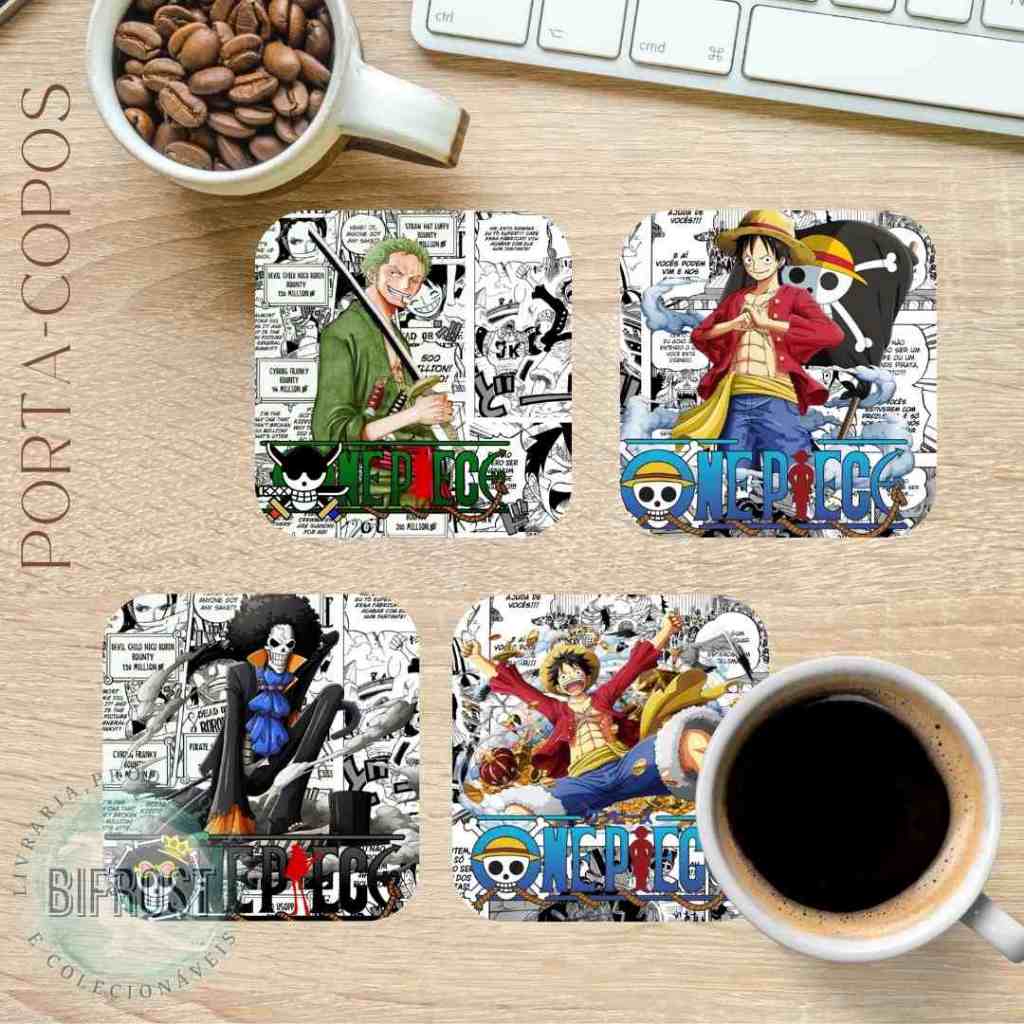 Kit jogo Porta copos One Piece Bando Luffy, Zoro Anime lindo presente geek otaku colecionável festas
