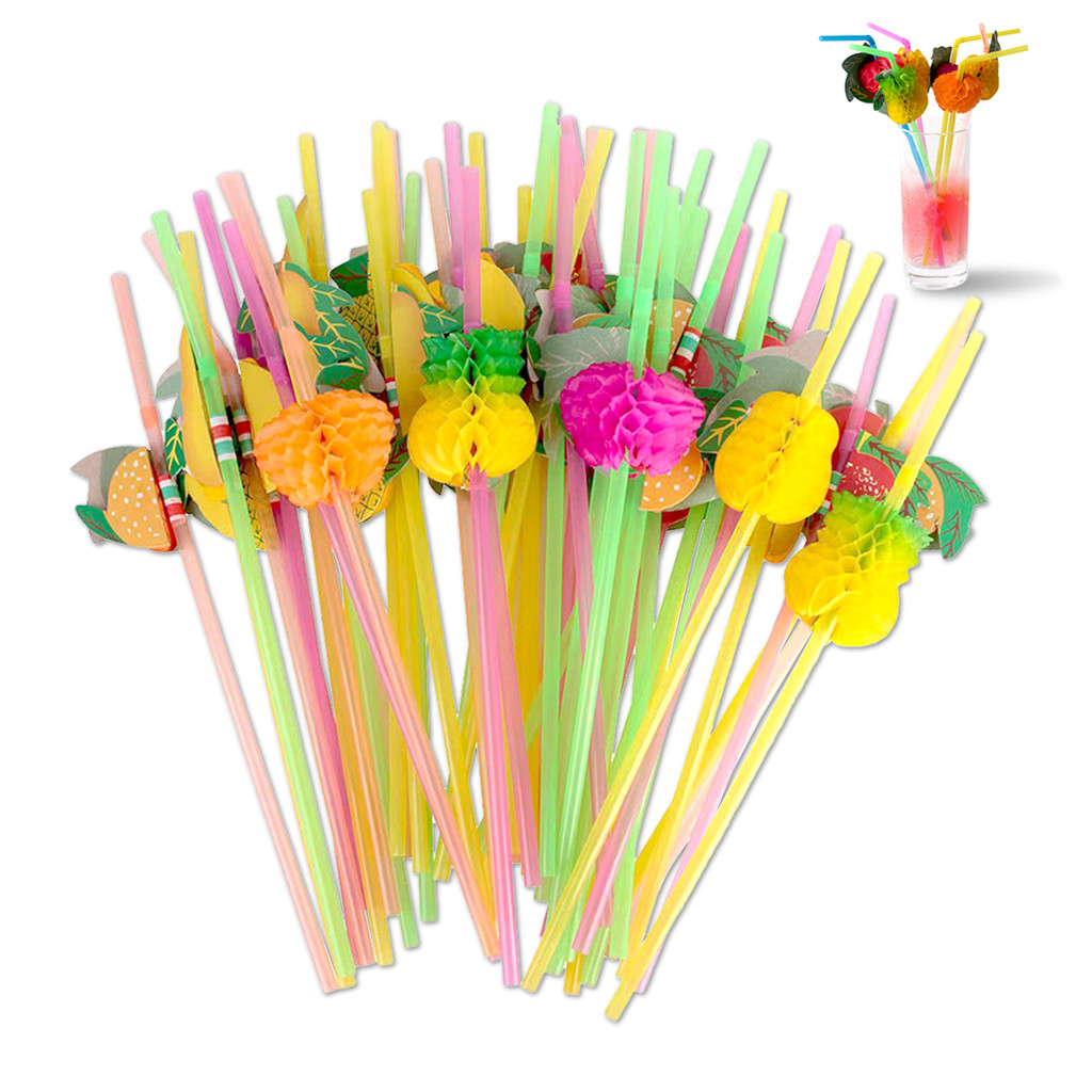 50 Pieces Colourful Drink Straws Party Flexible Fruit Umbrellas Bar Straws Waiyi Disposable Party Decorations