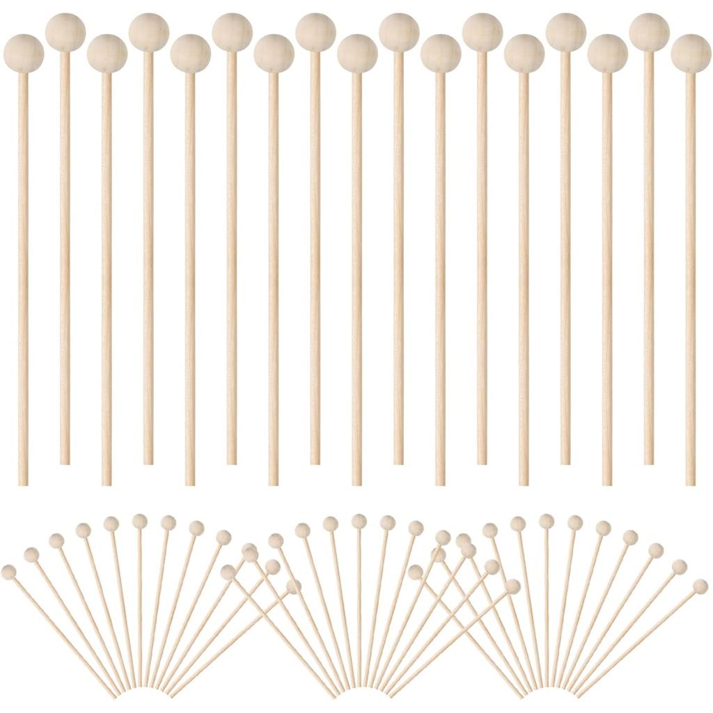 BENBO 100 Pieces Wooden Rock Candy Sticks with Ball, Wood Swizzle Sticks Cake Candy Lollipop Coffee Appetizer Skewers Dr