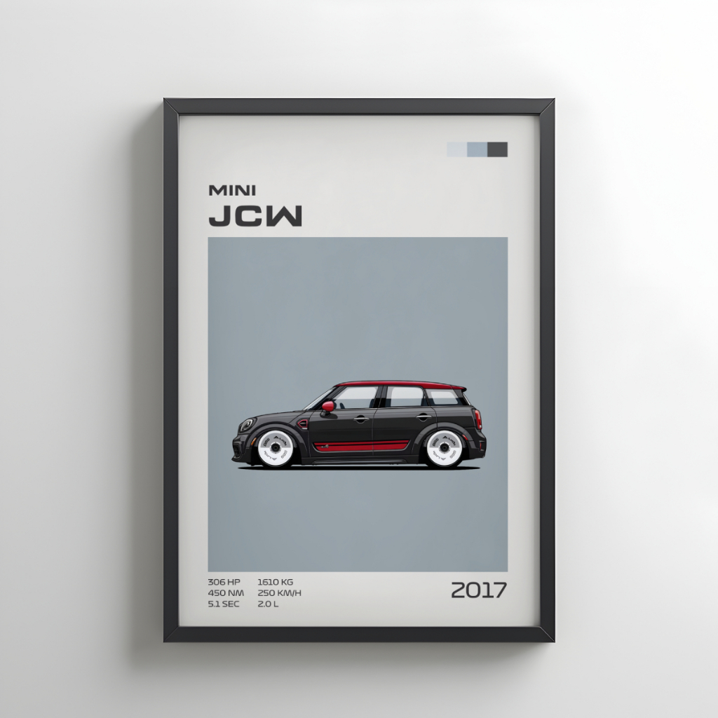 Quadro Carros Icônicos Mini JCW Countryman (F60) (2017–2024) Com Moldura A4 e A3