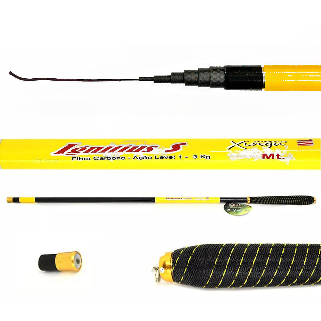 Vara  de Pesca Telescópica de Carbono Carbon Red 4,50 Metros – Marca Xingu - Peso 127 Gr