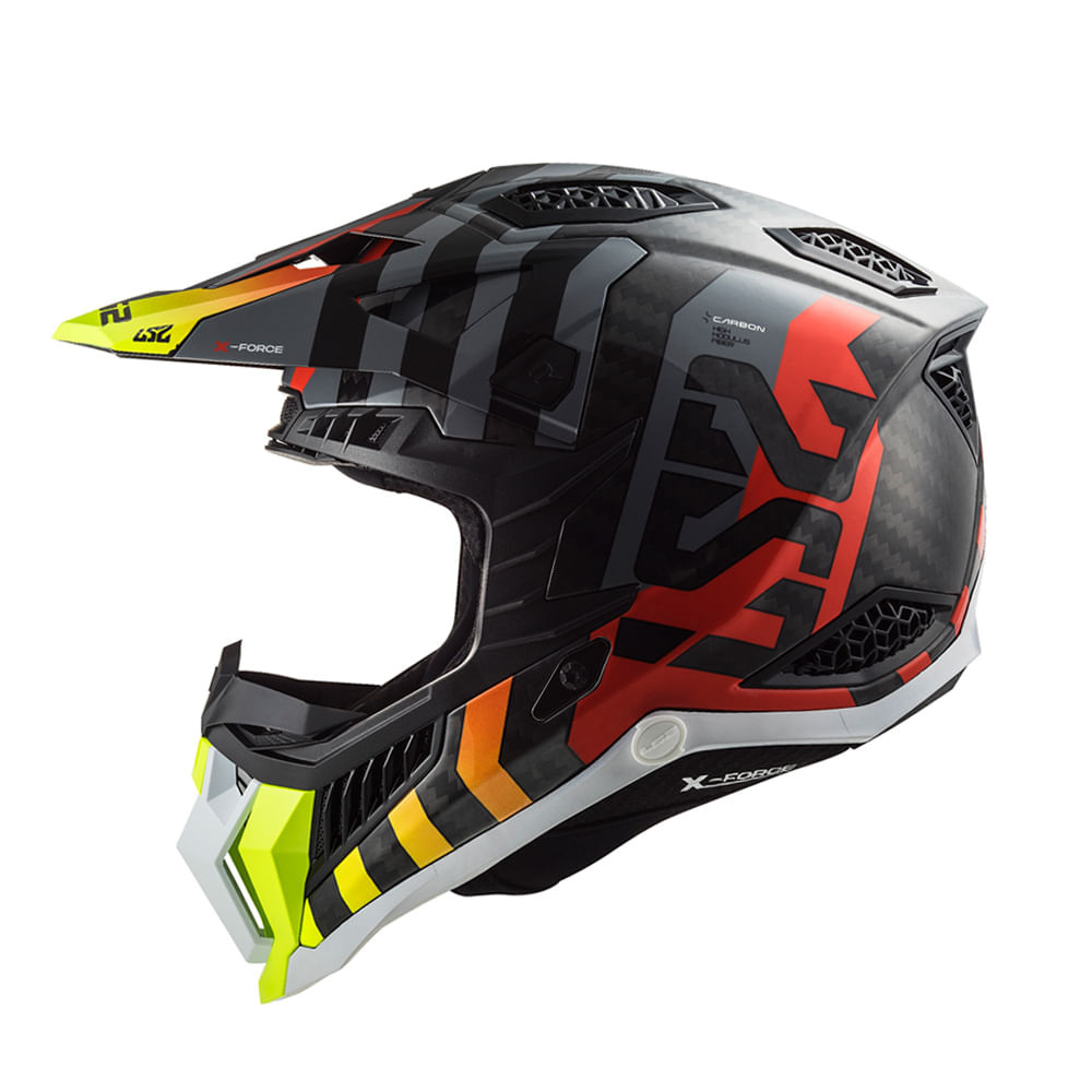 CAPACETE LS2 MX703 X-FORCE CARBON BARRIER HV-YLW/RED