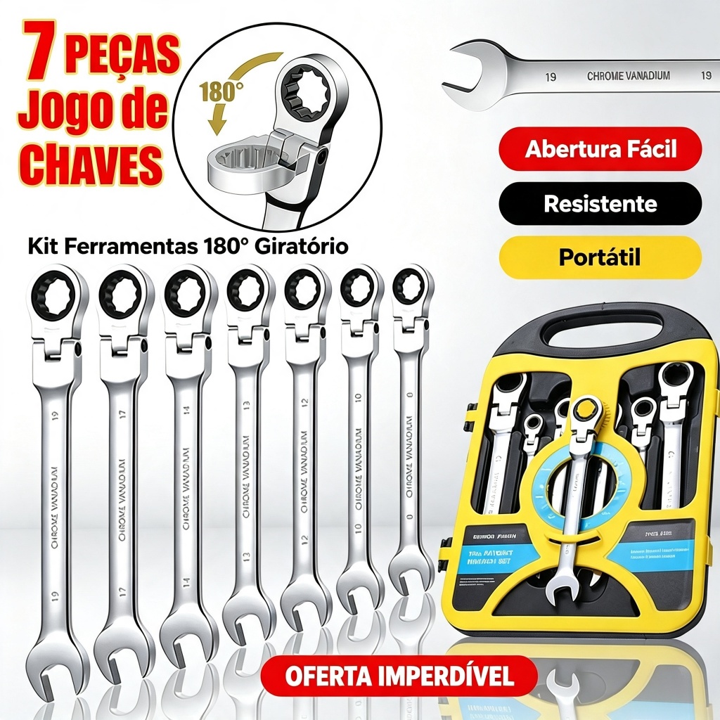 7 Piece Kit Wrench Combination Tool Ratchet Mouth M8-M19 Ferramenta Reparo Veicular e Doméstico
