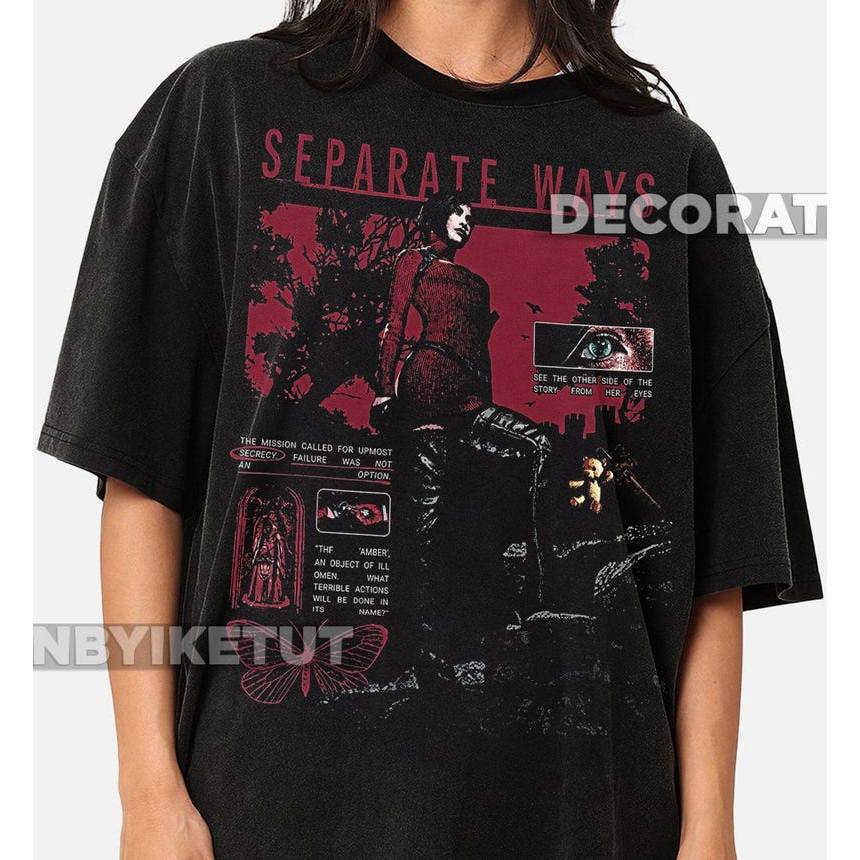 Camiseta Oversized Unissex Preta, Alta Qualidade, Estampa Separate Ways Horror Vintage