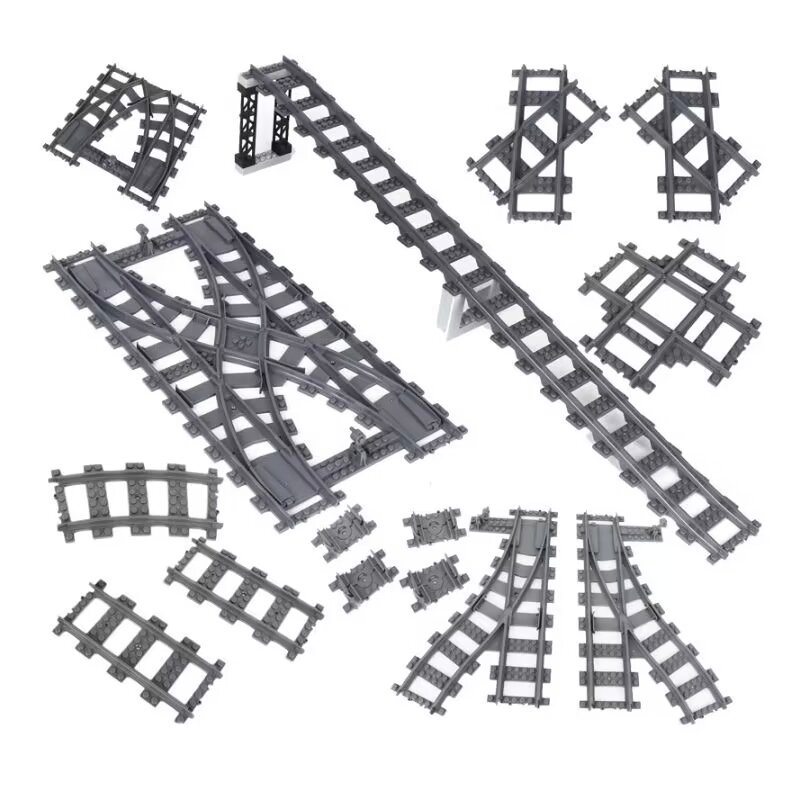 Diy Small Particle City Train City Train Bloco de construção de trilhos Acessórios de montagem de trens High-Rail Pacote de extensão