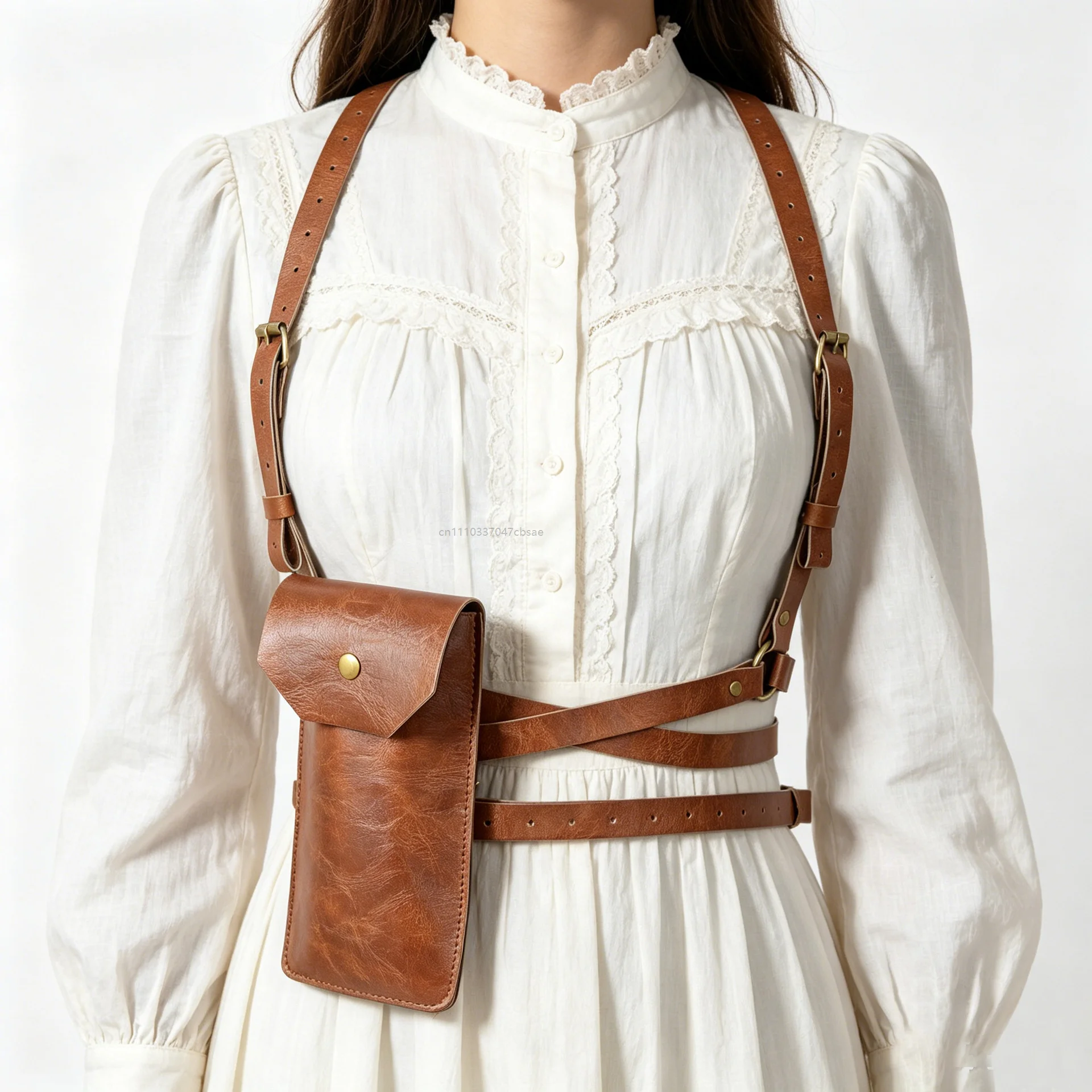 Retro Medieval Leather Harness Waist Bag Belt Wallet Adjustable Straps Vintage Style Crossbody Wallet Renaissance Cosplay Bags