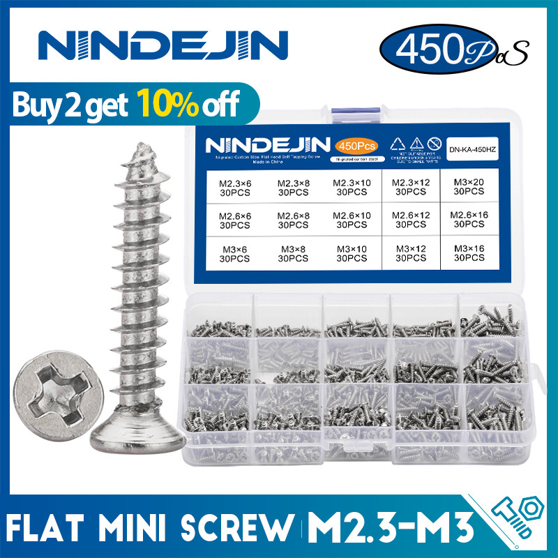450 Pçs/Set Cruz Cabeça Plana Parafusos De Rosqueamento Aço Niquelado M2.3 M2.6 M3 Phillips Micro Mini Kit Para Portátil
