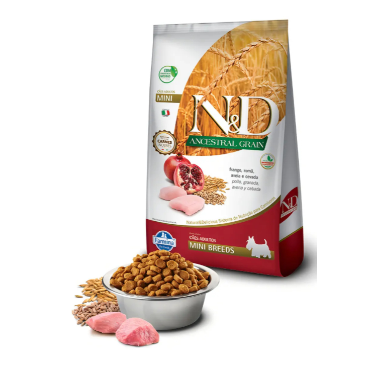 Ração Farmina N&D Ancestral Grain Cães Adultos Raças Mini Frango e Romã 2,5kg 10,1kg