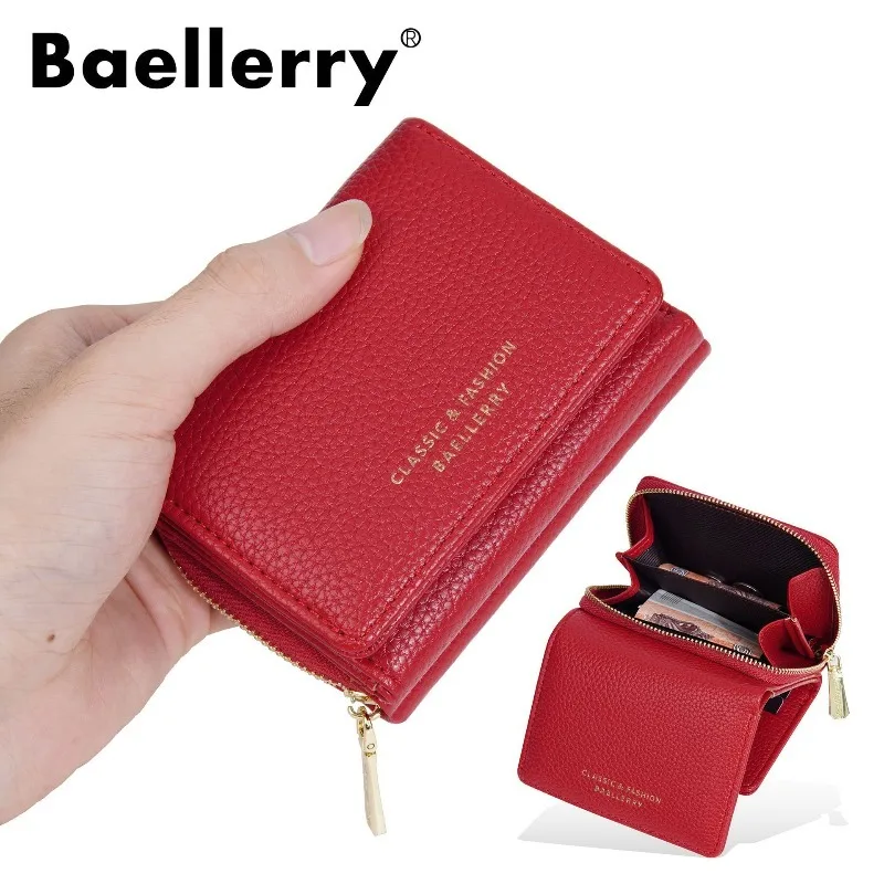 Baellerry Women's Short 3 Folds Wallet PU Leather Multi-functional Fashion Premium Card Holder Coin Pocket Wallets