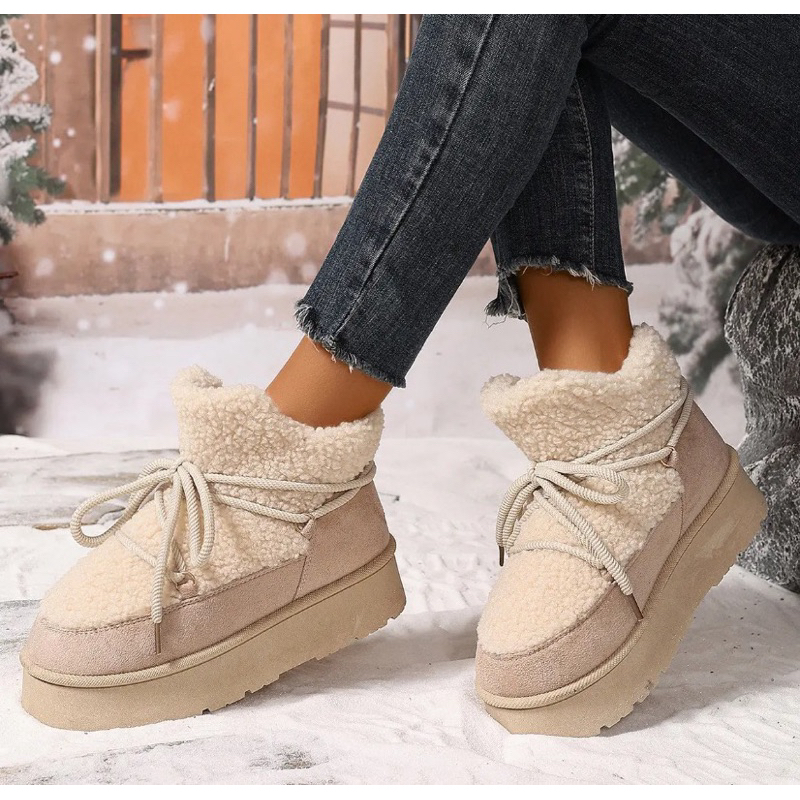 Botas Femininas Cano curto De Lã Warm Knight, Casuais, Sólida para neve