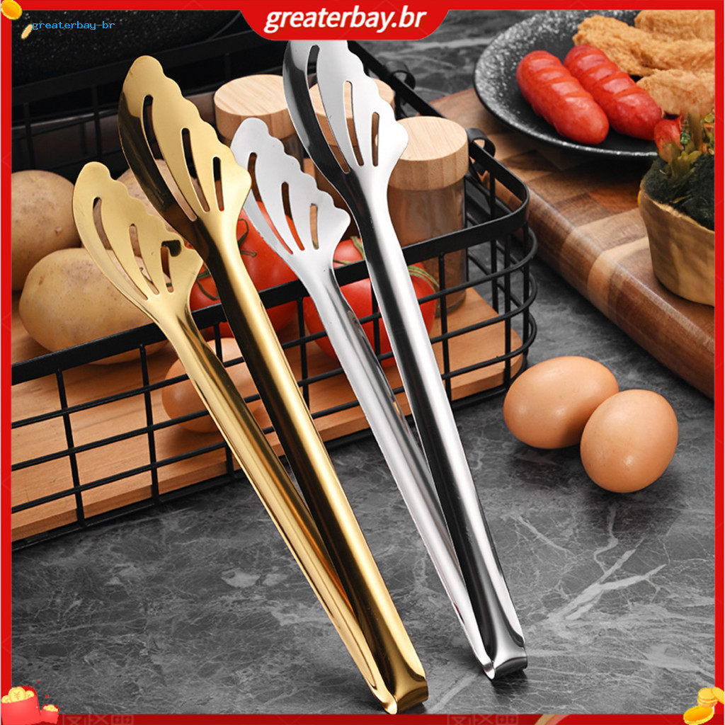 Stainless Steel Bbq Serving Tongs with Slotted Heads – Heat-resistant Rust-proof Kitchen Food Clips for Buffet Grill a