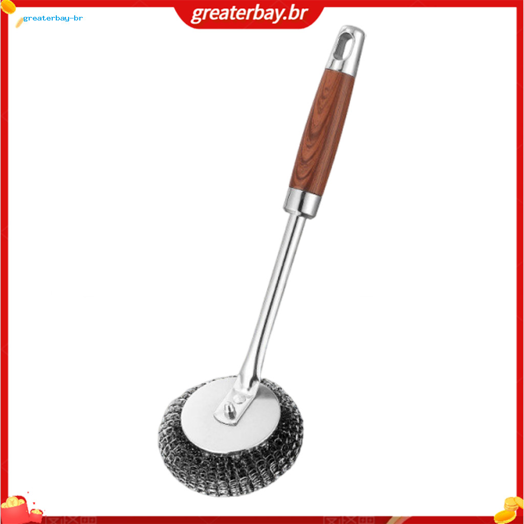 Stainless Steel Pot Brush with Detachable Head Ergonomic Handle – Easy Grip Scrubber for Pots Pans Grills Durable Kitc