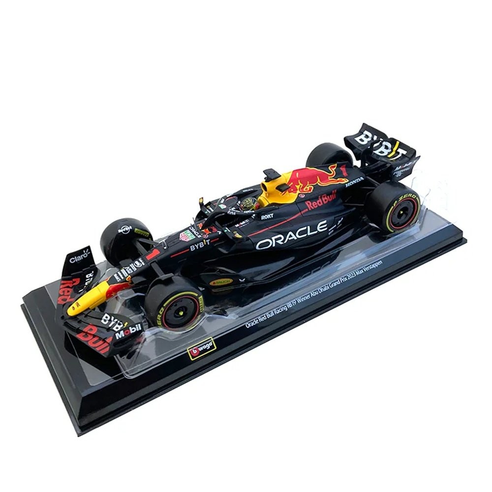 Miniatura Fórmula 1 Red Bull Racing RB19 - #1 Max Verstappen - Winner Abu Dhabi GP 2023 - 1:24 - Burago C/ Acrílico