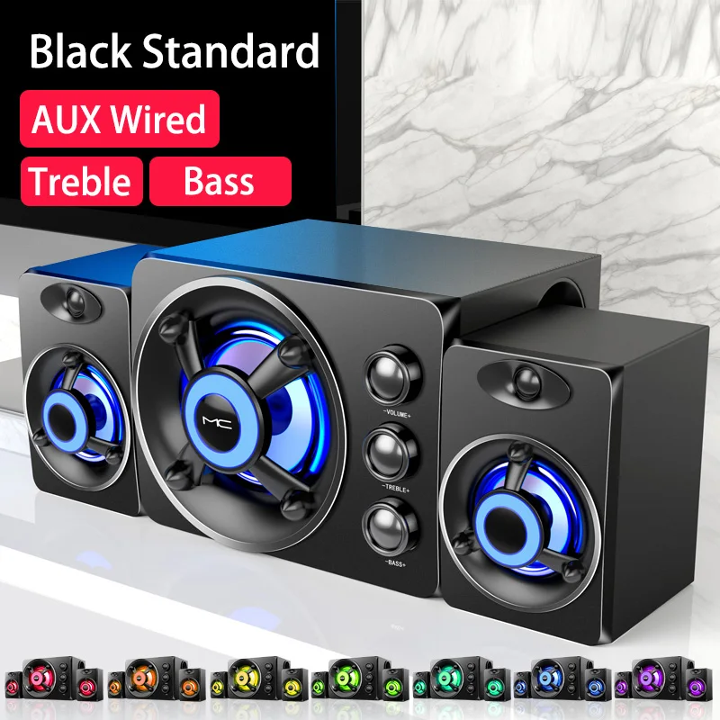 New 3D Stereo Colorful LED Heavy Light Speaker AUX USB Wireless Bluetooth Sound Box Theater Bass Surround Sound Bar TV Subwoofer