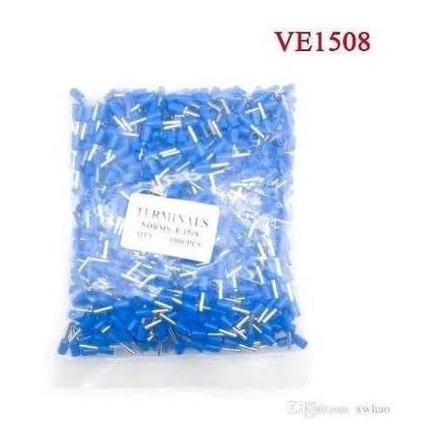 100 X Terminal Tubular Tipo Ilhós Isolado 1,5mm Azul E-1508