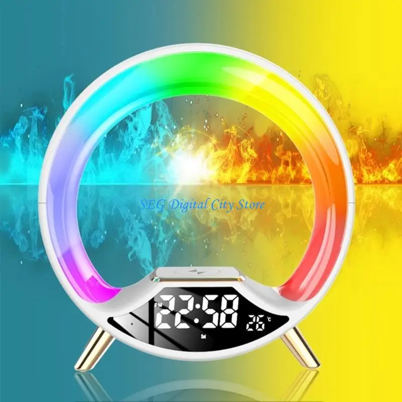 U75B Color Music and LED Light Speaker Alarm Clock Bluetooth-Compatible with 15W Wireless Charging FM Radio for Bedroom