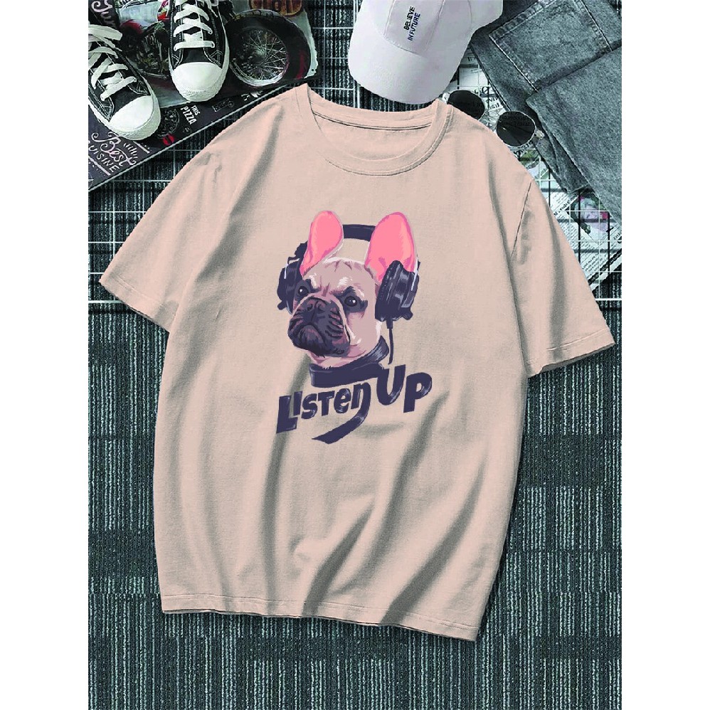 Camisa Básica Listen Up Dog Algodão 100% Teen Unissex Casual Blusa Camiseta Confortável